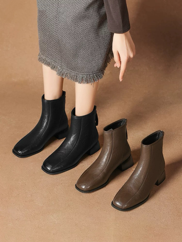 【源头工厂】嘉佰利爆款短靴法式2025秋冬季百搭款女靴马丁靴粗跟靴