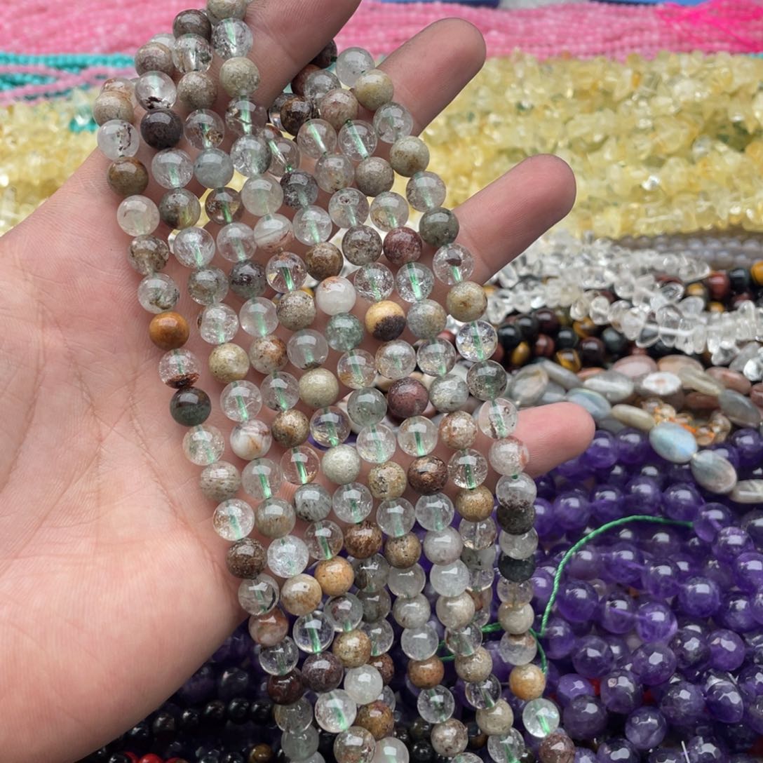 玛瑙/玉髓珠宝半成品未镶嵌一条装卡8mm绿幽灵圆珠