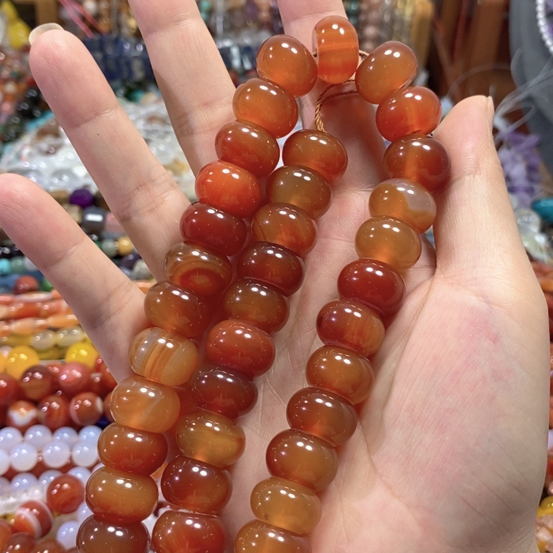 玛瑙/玉髓未镶嵌珠宝半成品红玛瑙算盘一条卡16mm