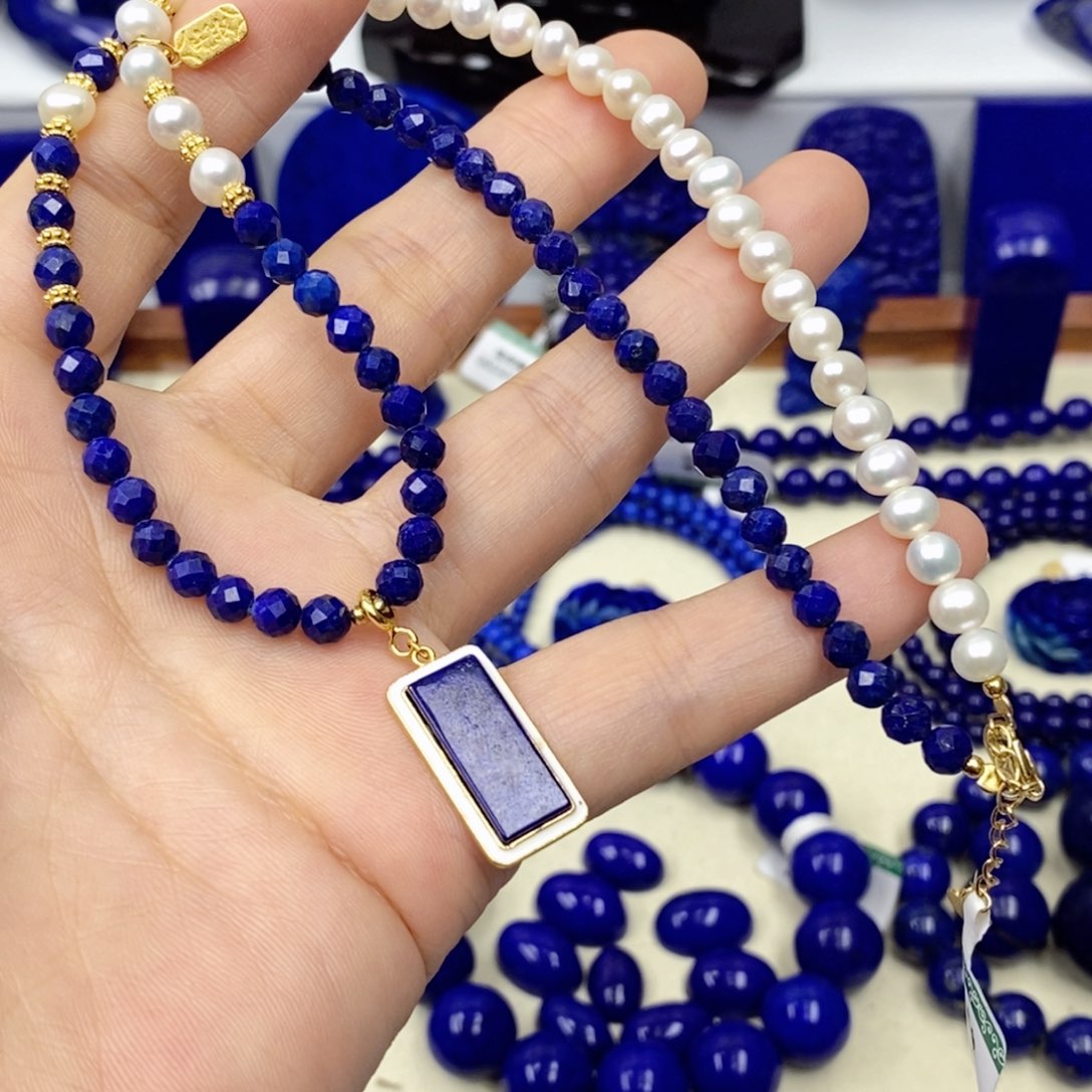 青金石颈饰银S925镀金镶嵌