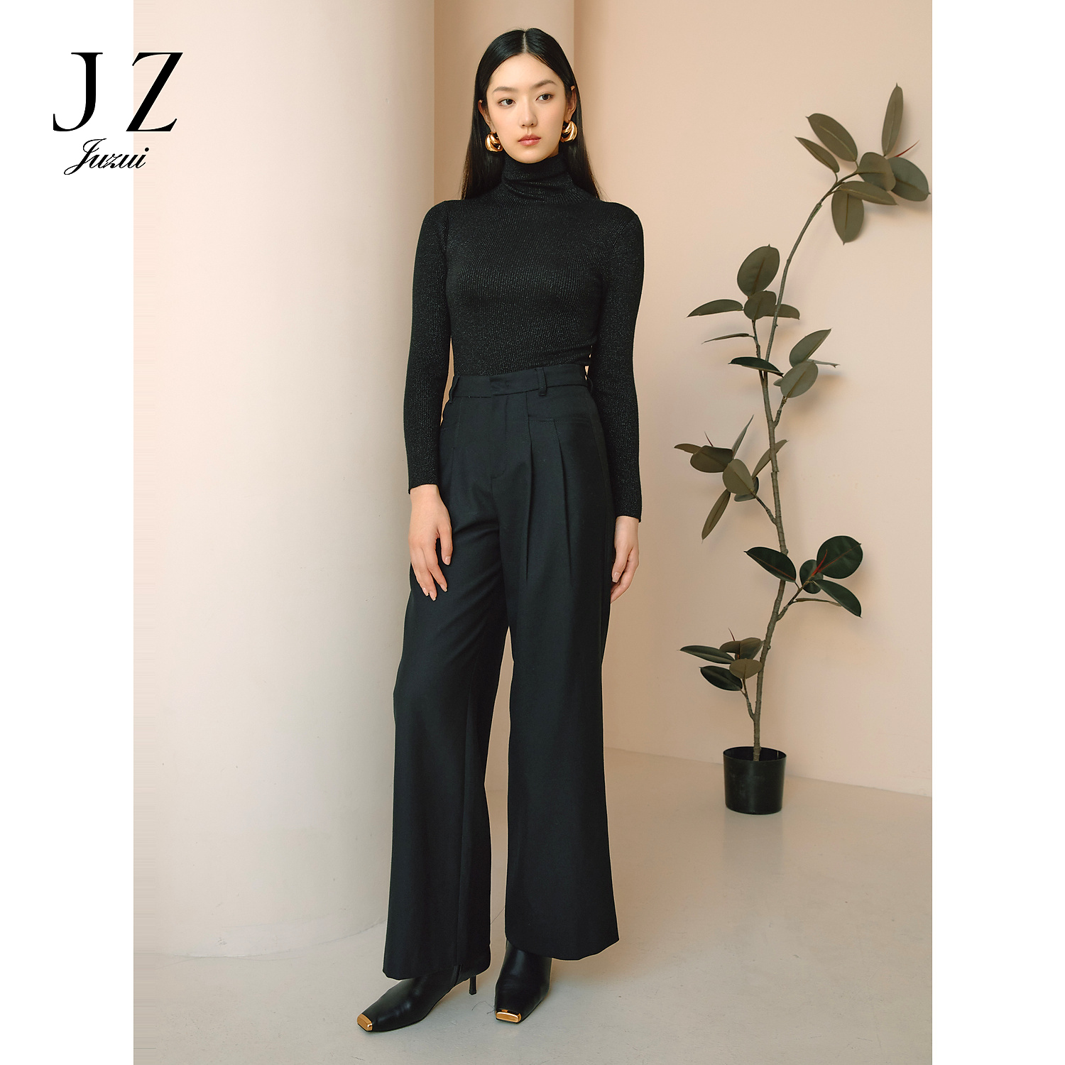 【KK专属】商场同款JZ玖姿JWED11008职场羊毛阔腿长裤女装冬季