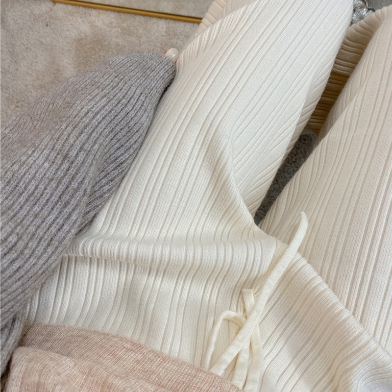 秋季新款针织女拖地裤高腰直筒宽松大码显瘦针织长裤子加厚