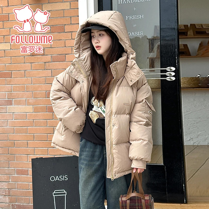 富罗迷女童短款羽绒服少女保暖连帽防风面包服羽绒外套FD4D6755Y