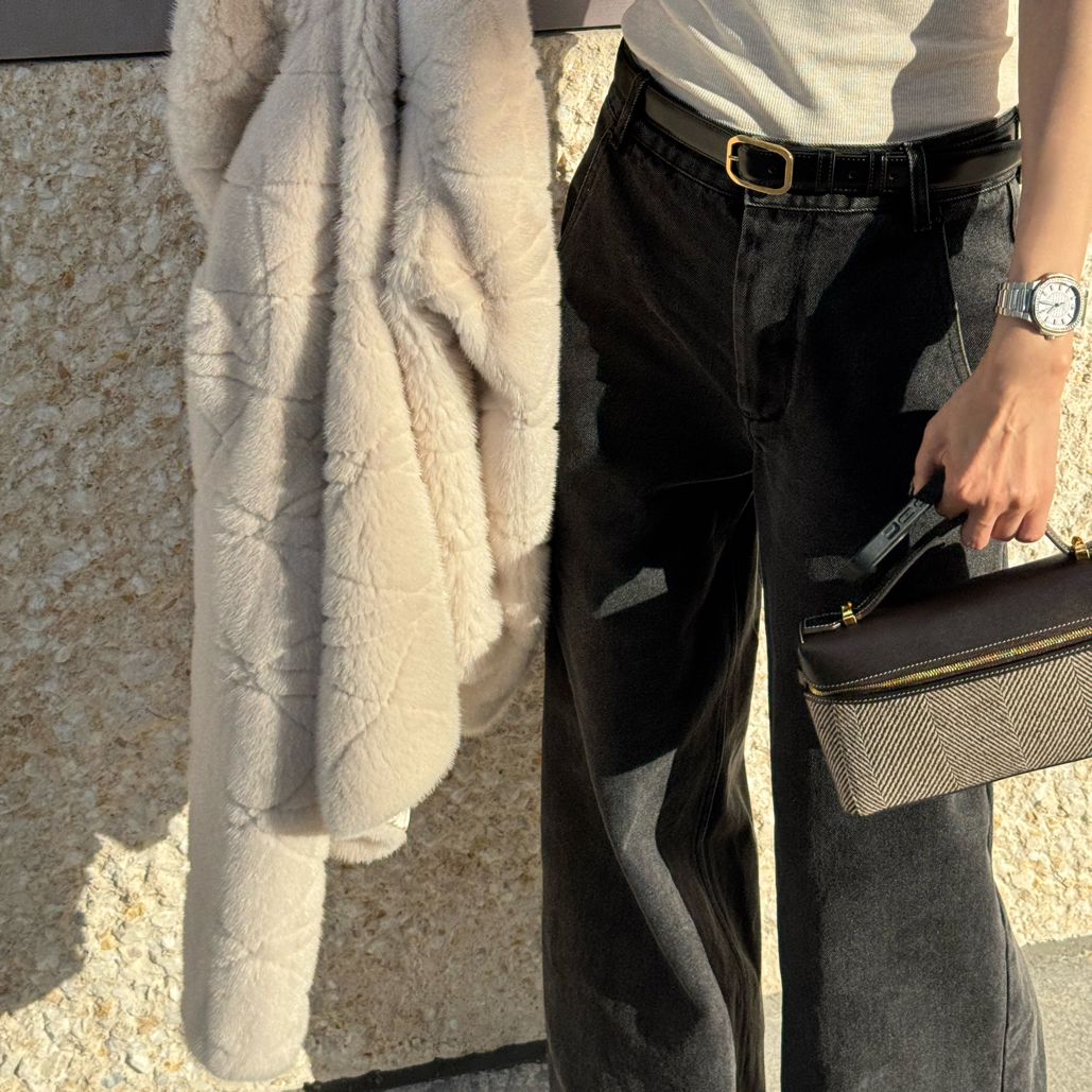 Almonds.水洗黑色蓝色牛仔裤时尚休闲显瘦直筒外穿长裤百搭阔腿