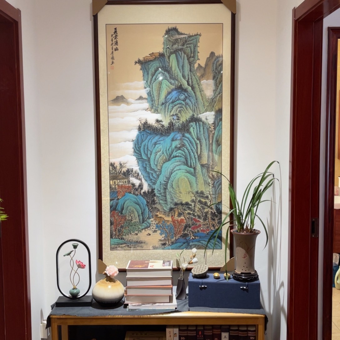 国画夏景清幽四尺成品画框