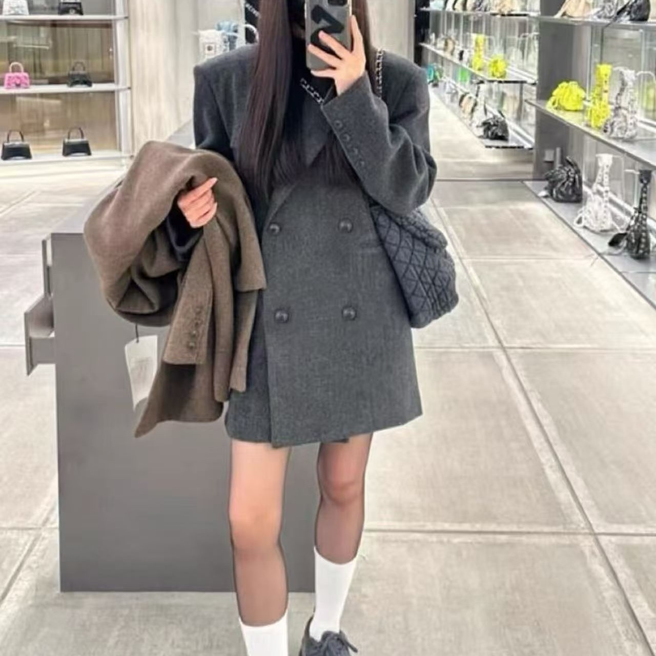 独特超好看毛呢西装夹棉外套女款深秋初冬季韩系百搭加厚保暖棉服