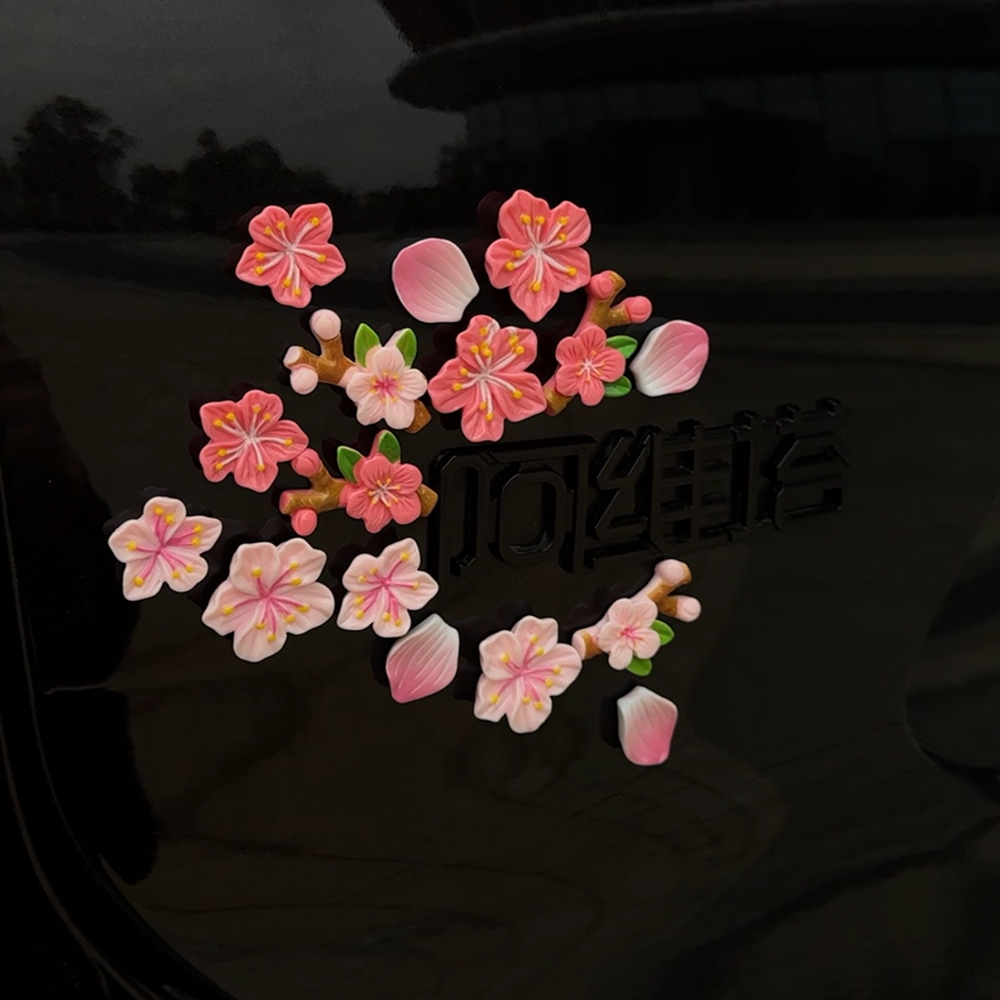 3D立体桃花车贴电动车diy装饰配饰花朵汽车饰品树脂桃花小装饰
