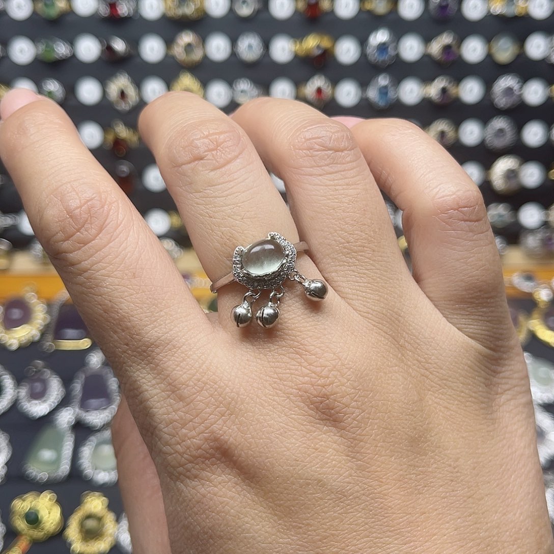 蛇纹石玉戒指银S925镶嵌