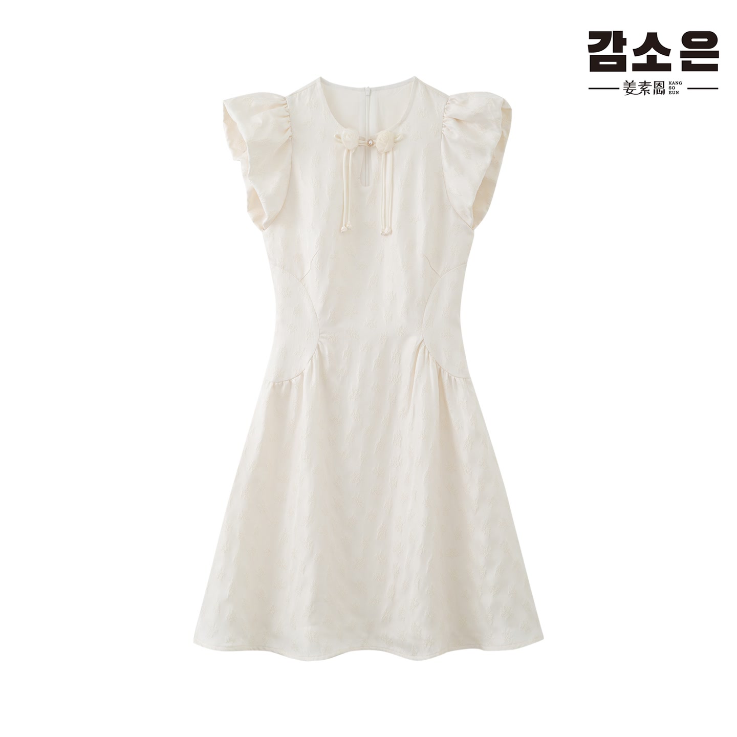 【小铃铛】【白月光】收腰款手工玫瑰盘扣连衣裙J235L020266