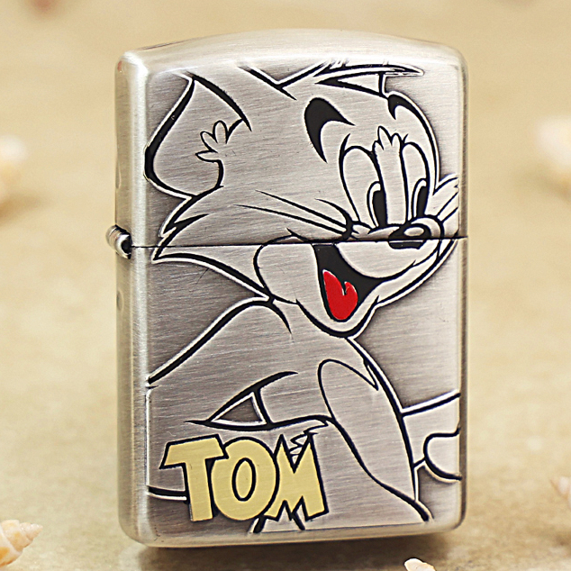 Zippo打火机猫和老鼠镀银盔甲填漆镀银鎏金DYJ1