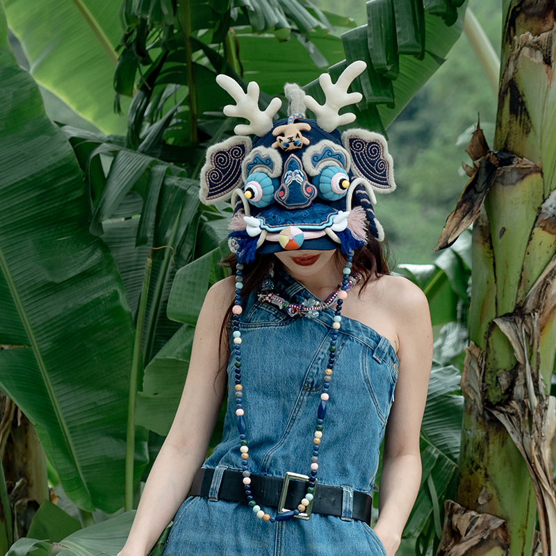 芽小七原创小众设计鱼龙棒球帽新款手工制作可爱遮阳防晒情侣