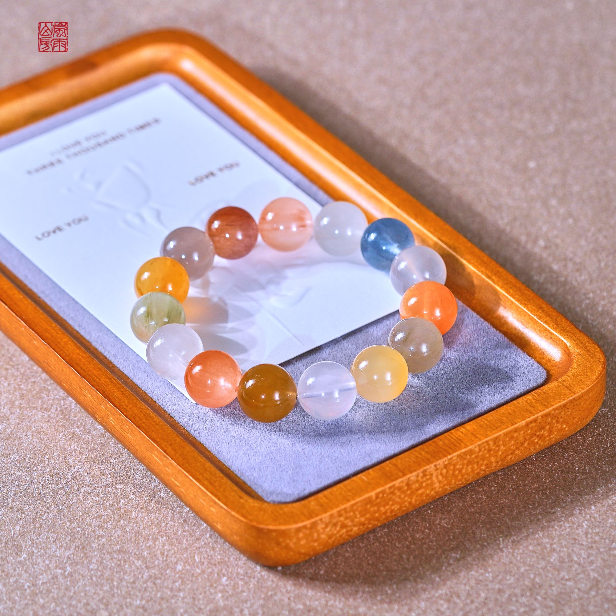 水晶  七彩兔毛晶 单圈手串  14mm 