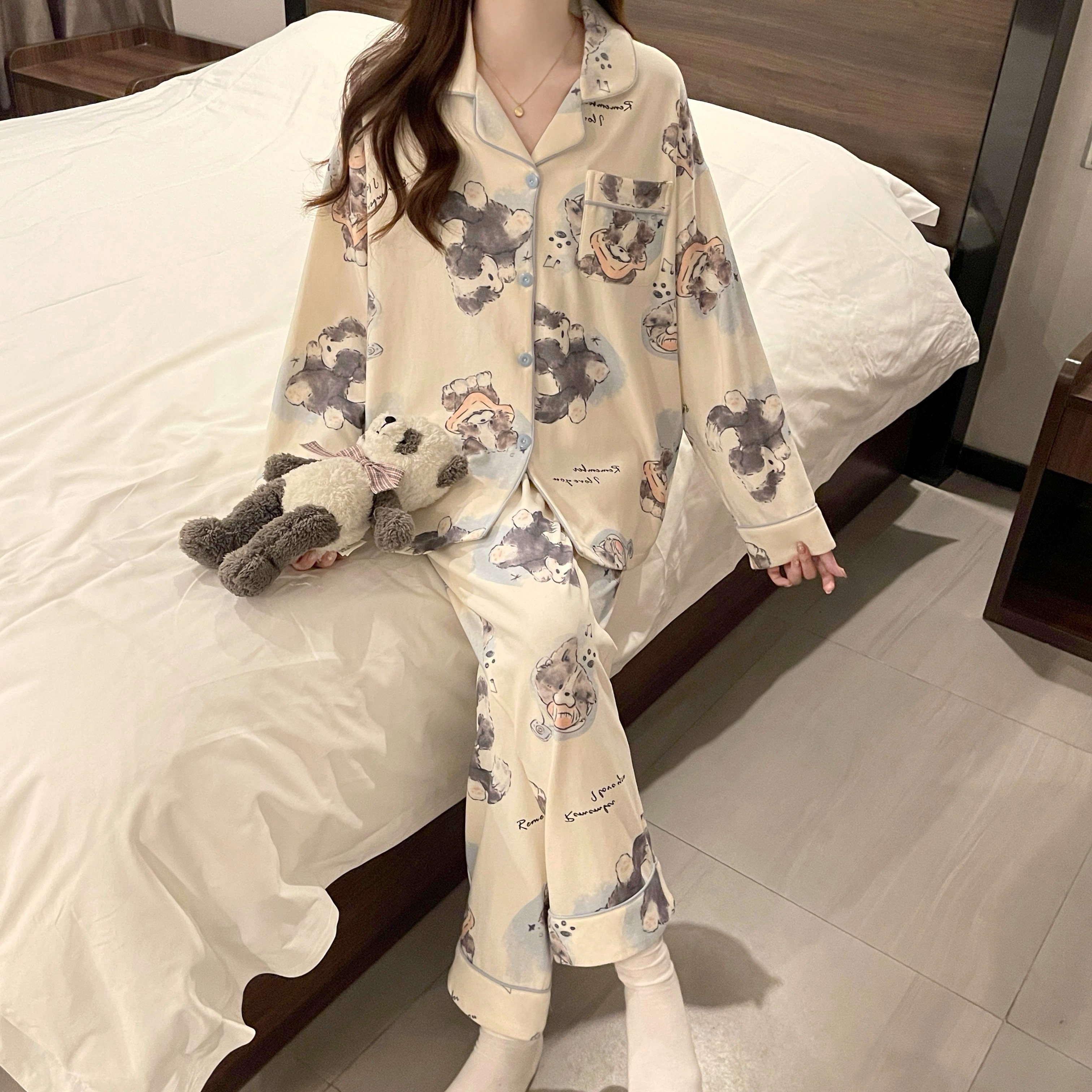 【面包小狗】睡衣女秋冬季长袖甜美宽松可外穿家居服春秋款睡衣套装