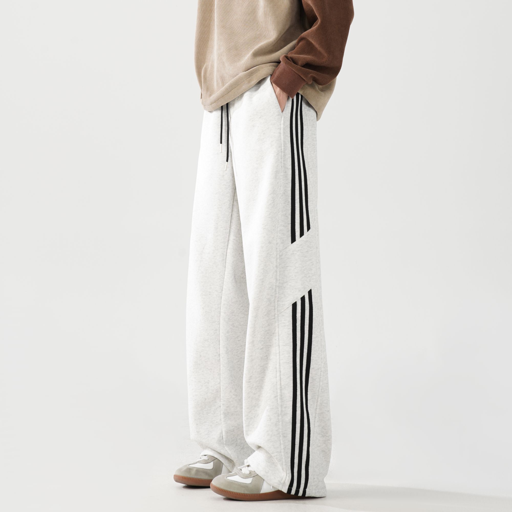 黑色三条杠休闲运动卫裤男女秋季条纹直筒裤宽松阔腿百搭休闲长裤