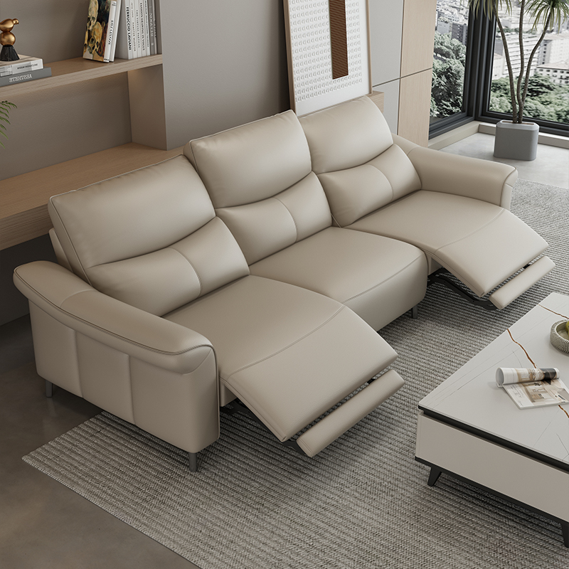 功能真皮沙发头层牛皮奶油风现代简约意式极简小户型客厅直排