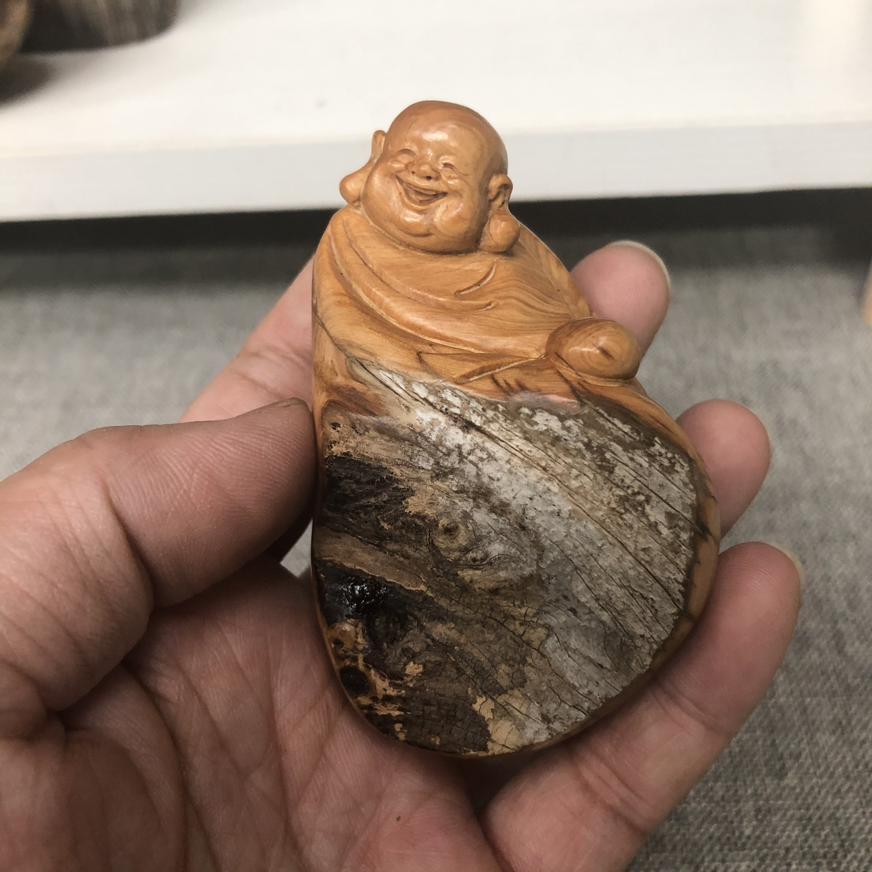 太行崖柏弥勒佛工艺木雕手把件天然陈化料精工手作整木整雕D-3
