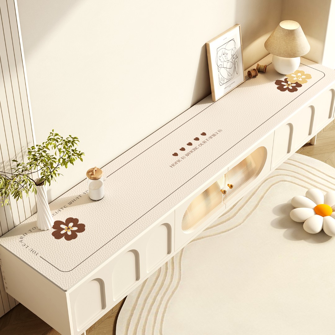 长条电视柜桌垫皮革北欧轻奢高级感防水防油免洗餐边柜盖布保护垫