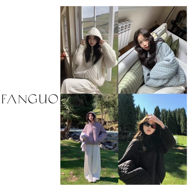 可盐可甜！巨洋气！超轻简约休闲菱格连帽棉服宽松显瘦外套女32335