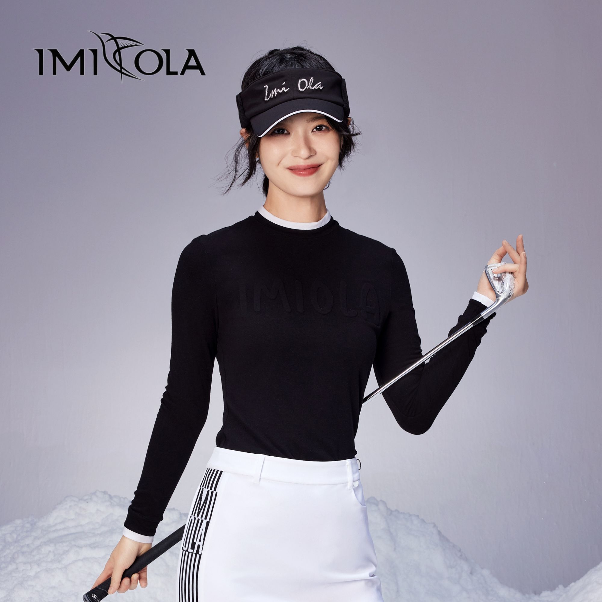 IMI OLA女士高尔夫修身假两件小高领针织秋冬保暖超软上衣3303