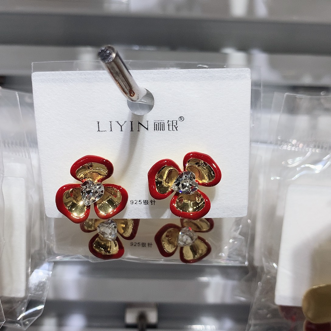 铜合金合金红色花耳环