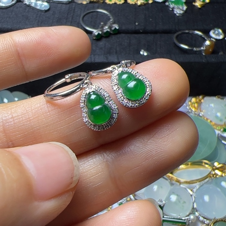 翡翠耳饰18K金镶嵌义*工翡翠吊坠项链