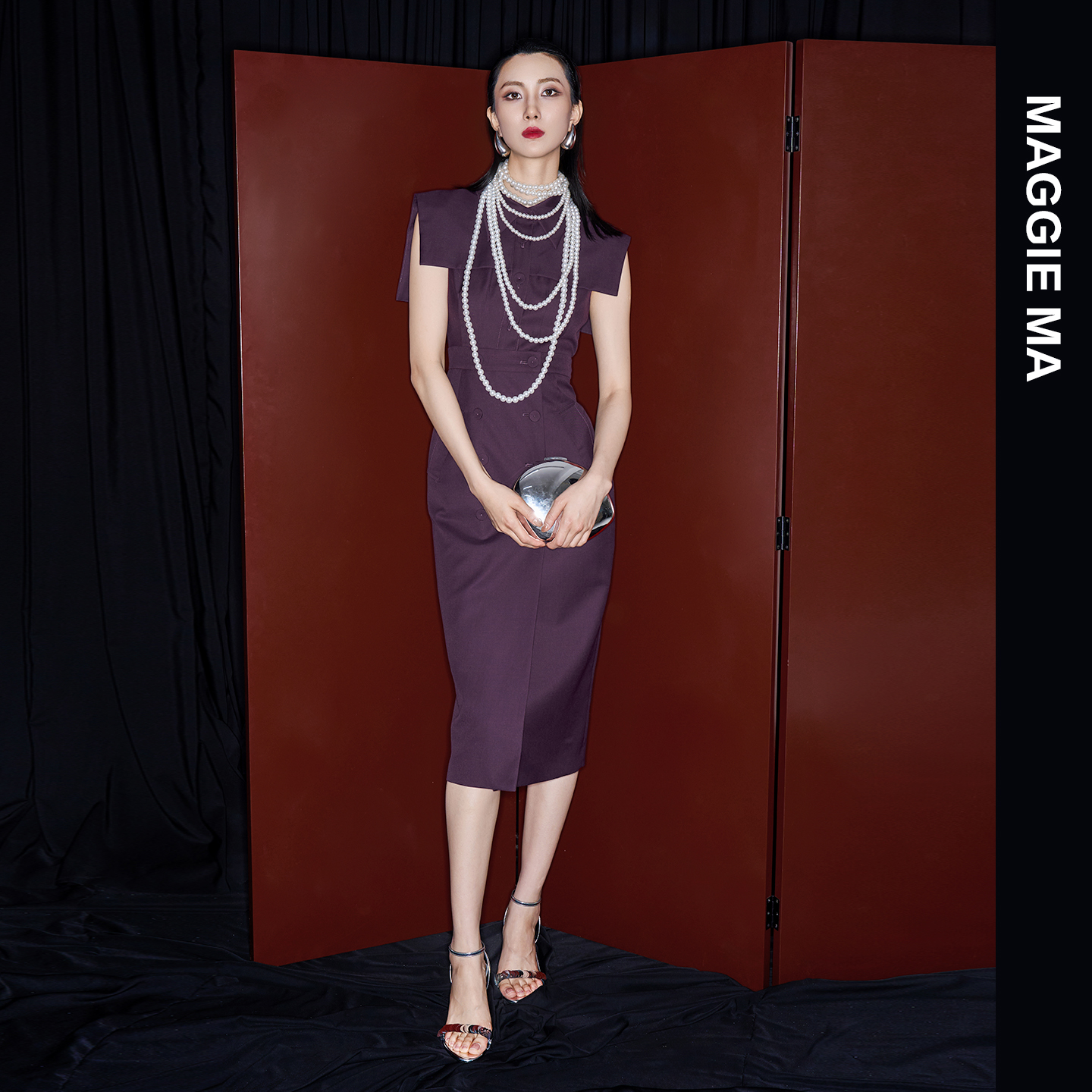 MAGGIE MA设计师款独特韵味复古英伦风轻熟气质修身连衣裙469D