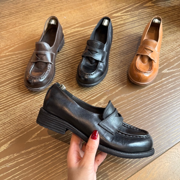 意大利进口水洗马皮乐福鞋女 四季皆可穿一脚蹬懒人经典款单鞋