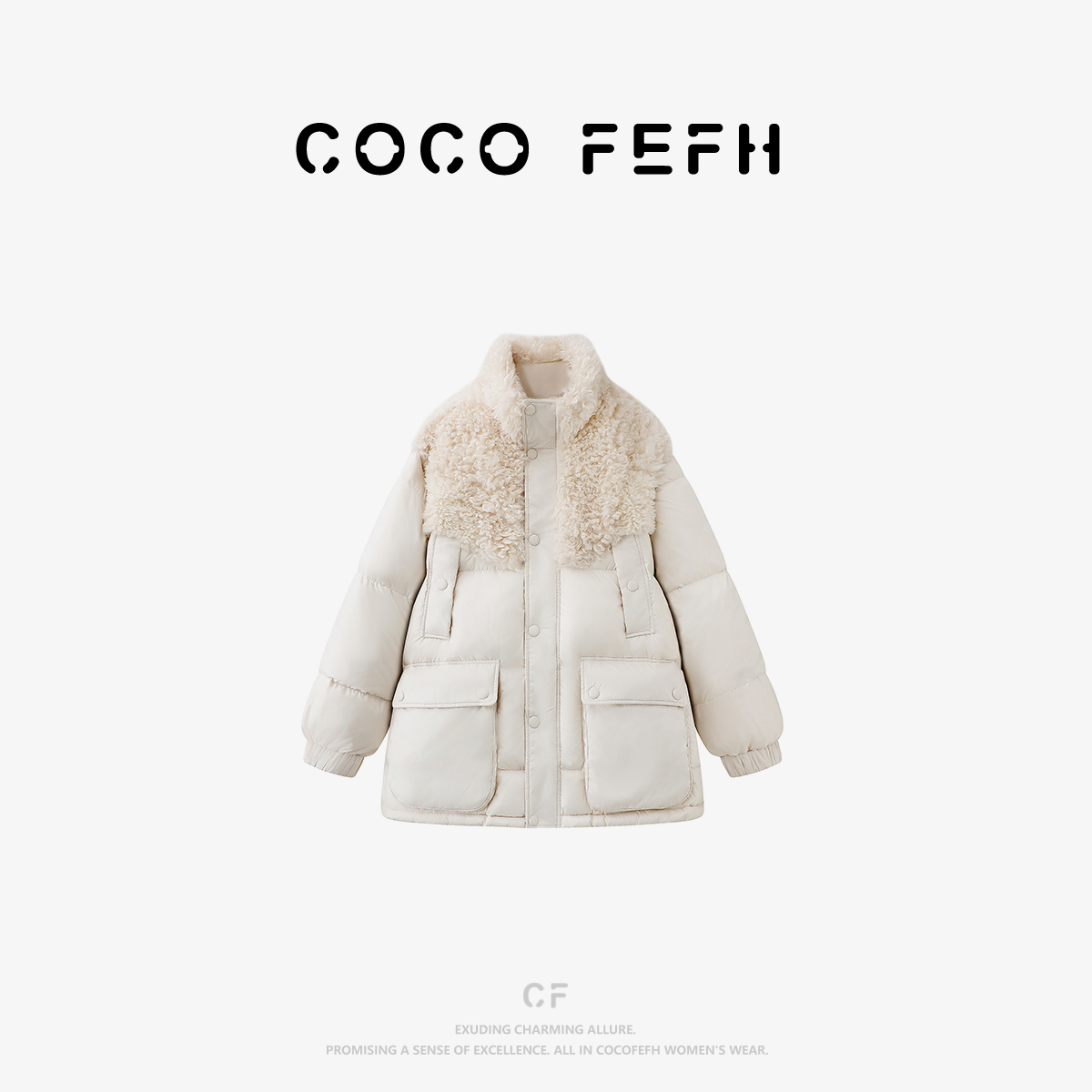 COCO FEFH【羽绒服】明星白鹿同款25冬季新款毛绒拼接羽绒外套Z8316