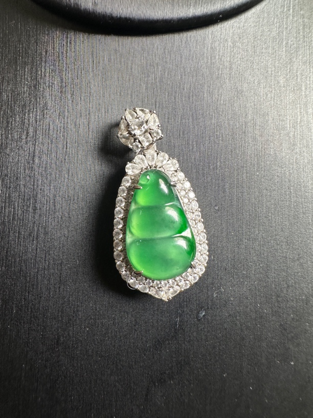 保A保真天然翡翠 银托 福豆