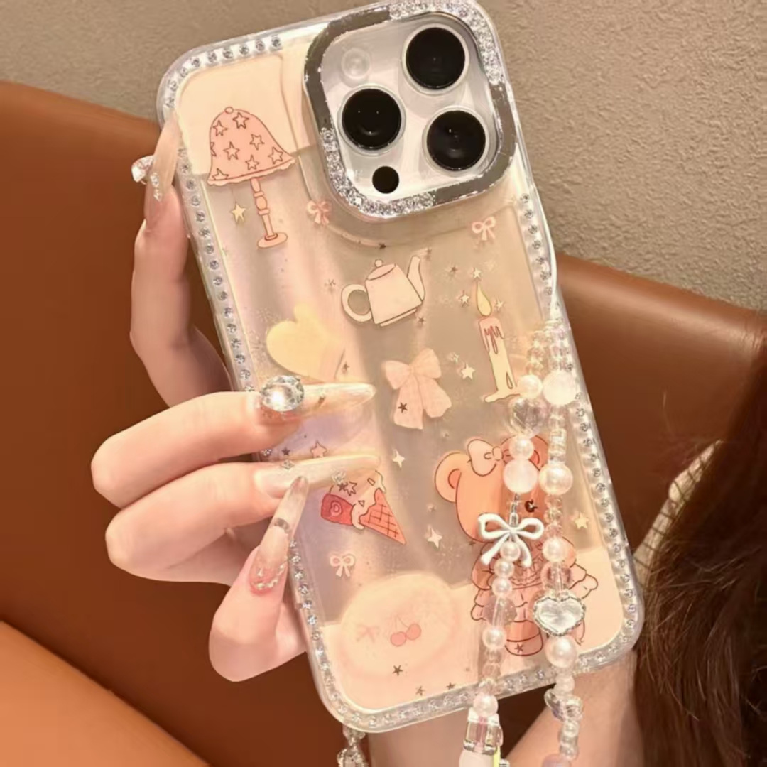 【自带相机保护按键】可爱精致公主小熊适用苹果16手机壳15华为闪钻