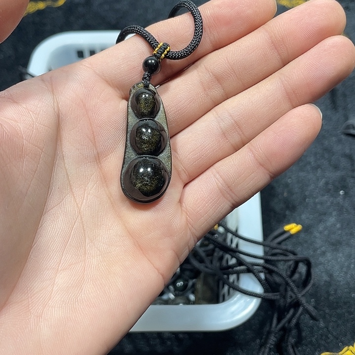 黑曜岩合金颈饰金曜石四季豆