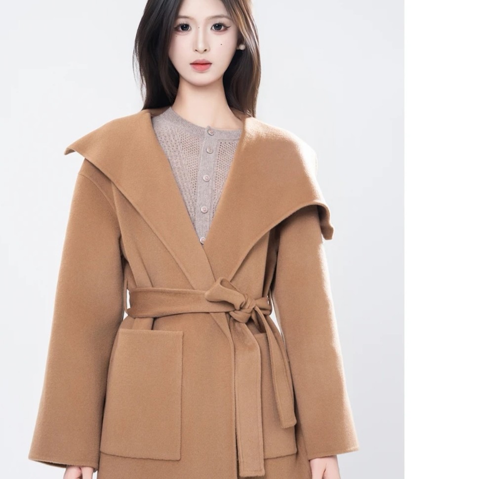 秋冬新款老钱风气质时尚双面呢外套女-附腰带 540033