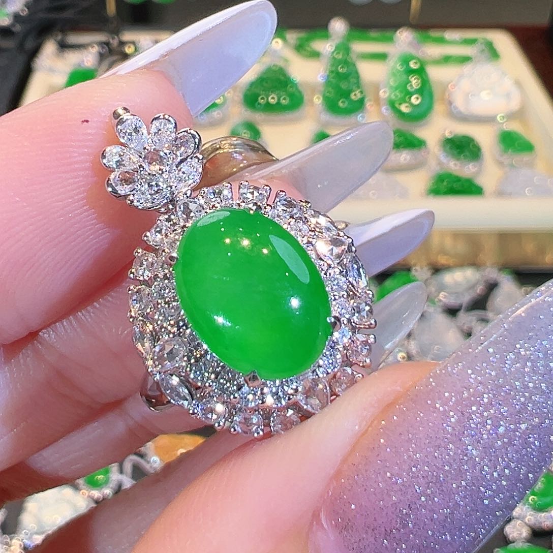 翡翠戒指18K金镶嵌两用