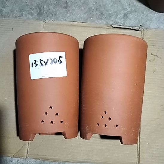 紫砂红泥大笔筒两个紫砂花盆