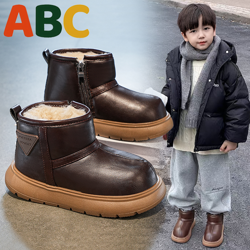 ABC儿童雪地靴2025冬季新款女宝加绒加厚大棉靴子女宝男宝保暖靴