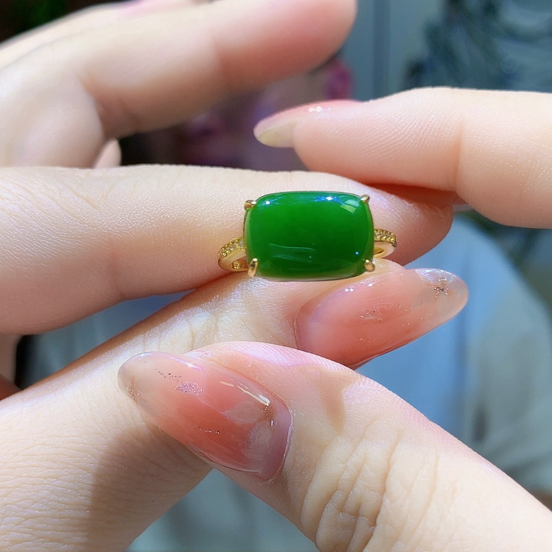 银S925镀金镶嵌戒指和田玉（碧玉）a****n