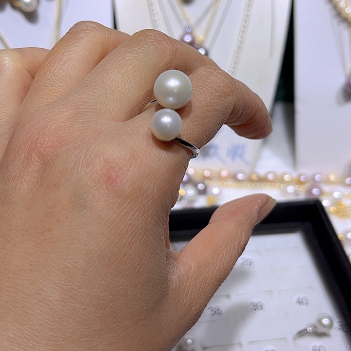 淡水珍珠白珠双珠戒指未镶嵌