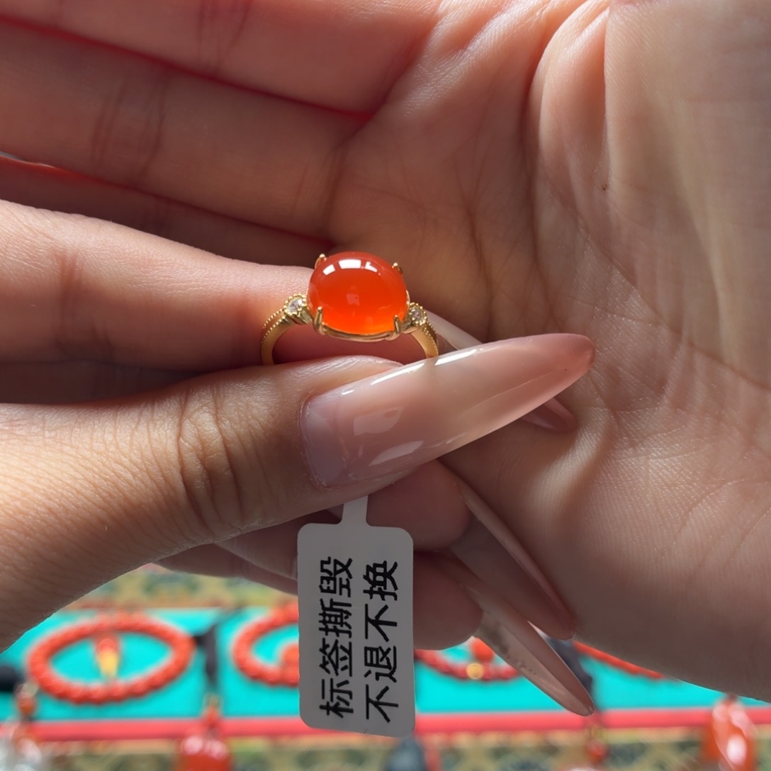 南红玛瑙银S925镶嵌女戒原矿保山南红小庄冰红女戒