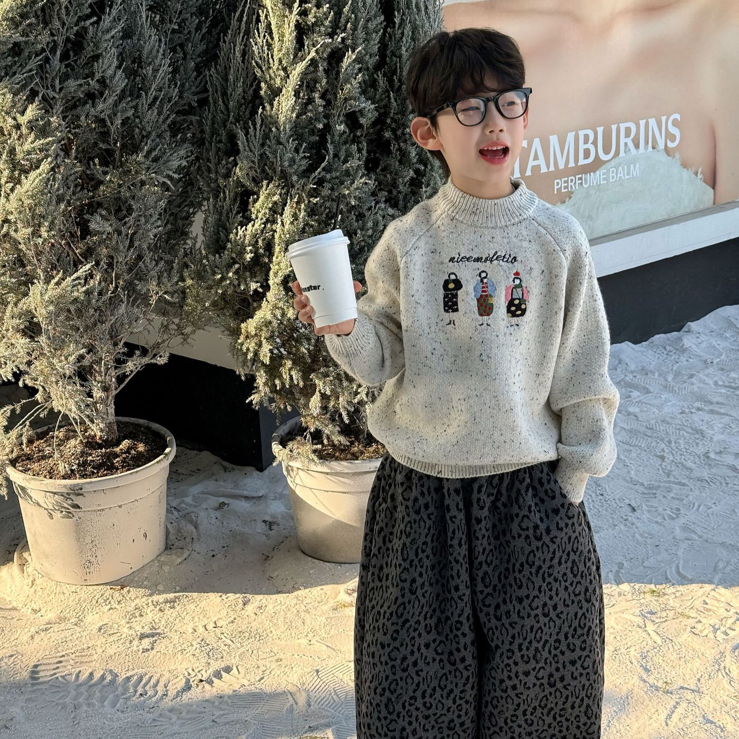 2025冬季韩版儿童新年卡通保暖套头加厚毛衣男童洋气上衣