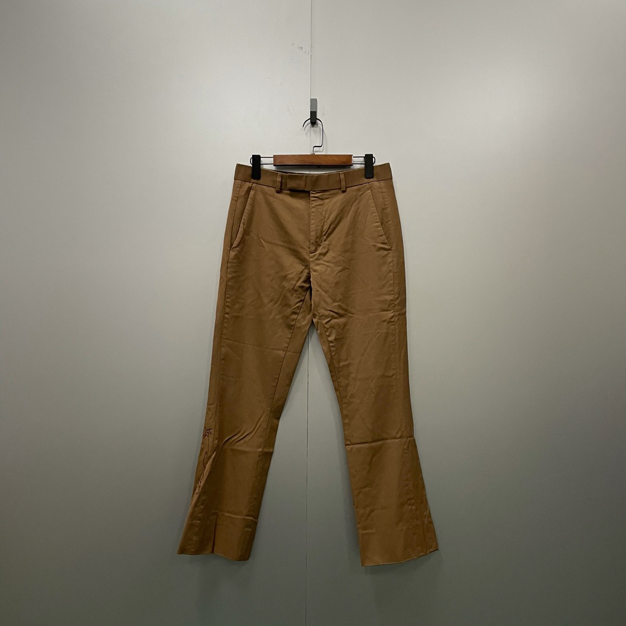 95新 DIOR/迪奥 ab1219 300189 棕色裤脚刺绣长裤 46码