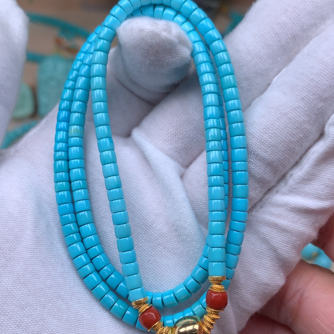 绿松石精品直切18K金镶嵌