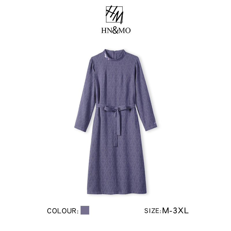 韩穆KA69258秋冬新款端庄气质优雅时尚紫罗兰连衣裙