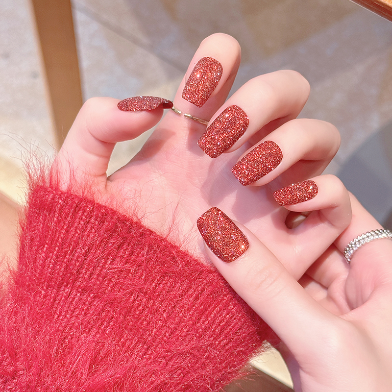 【红玫瑰】小末汀显白碎钻粉磨砂颗粒感美甲气质简约温柔手工穿戴甲