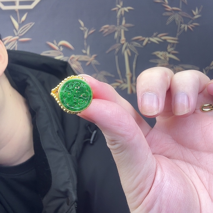 翡翠戒指银S925镶嵌王*君特价 新年