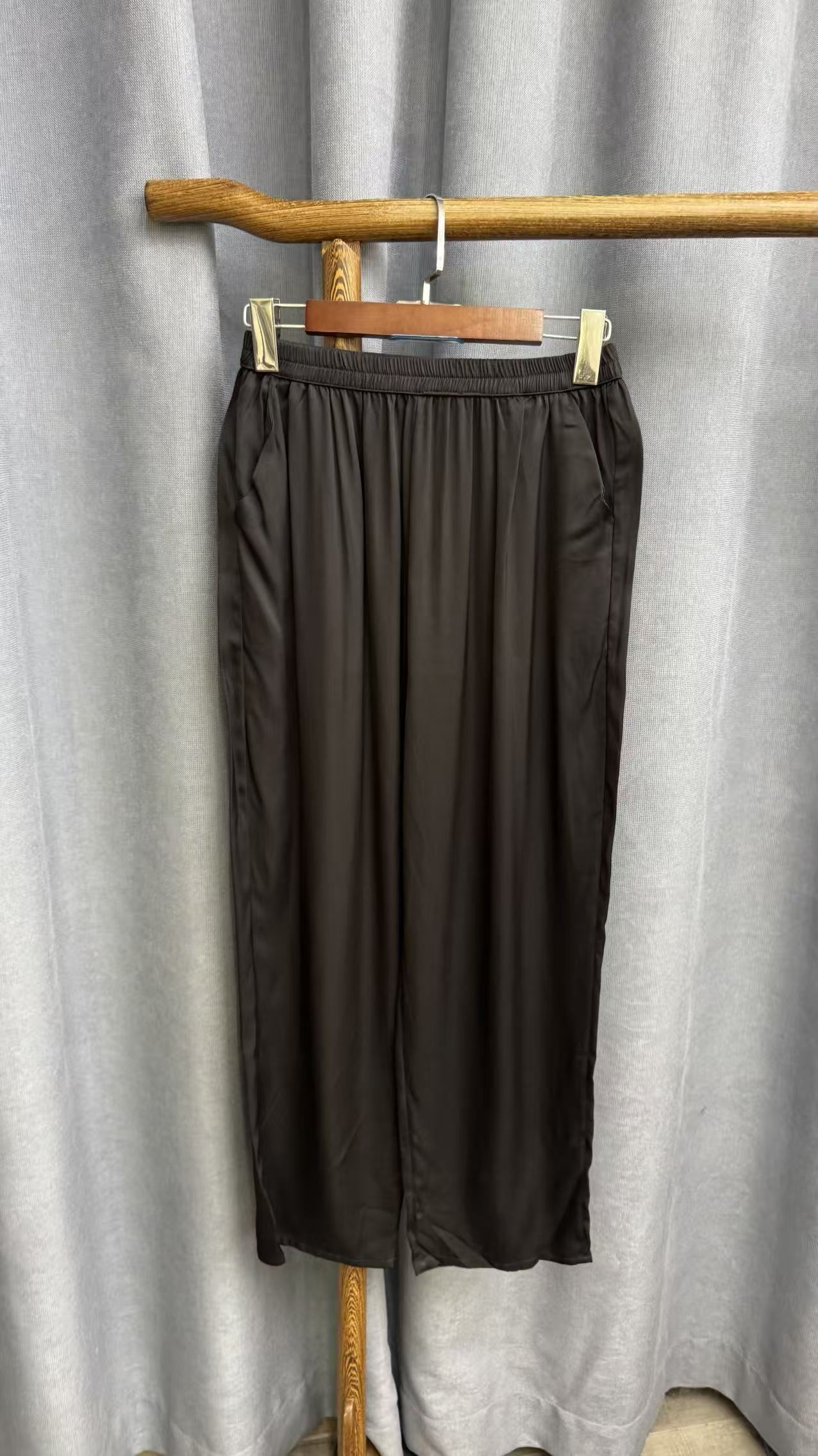 秋季新款简约百搭宽松桑蚕丝直筒长裤女Y079