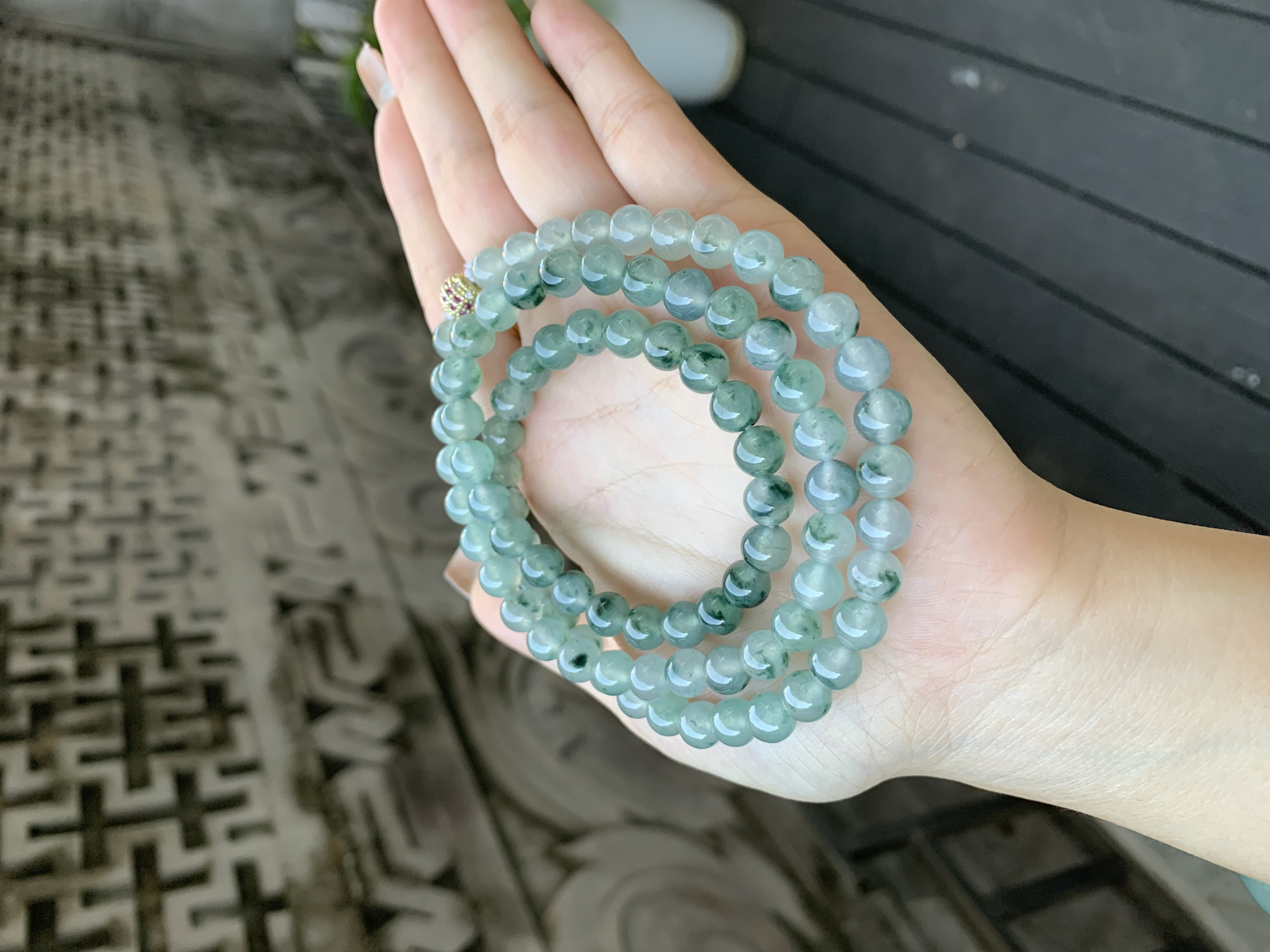 缅甸纯天然翡翠A货冰润水草花飘绿项链卡7.3mm