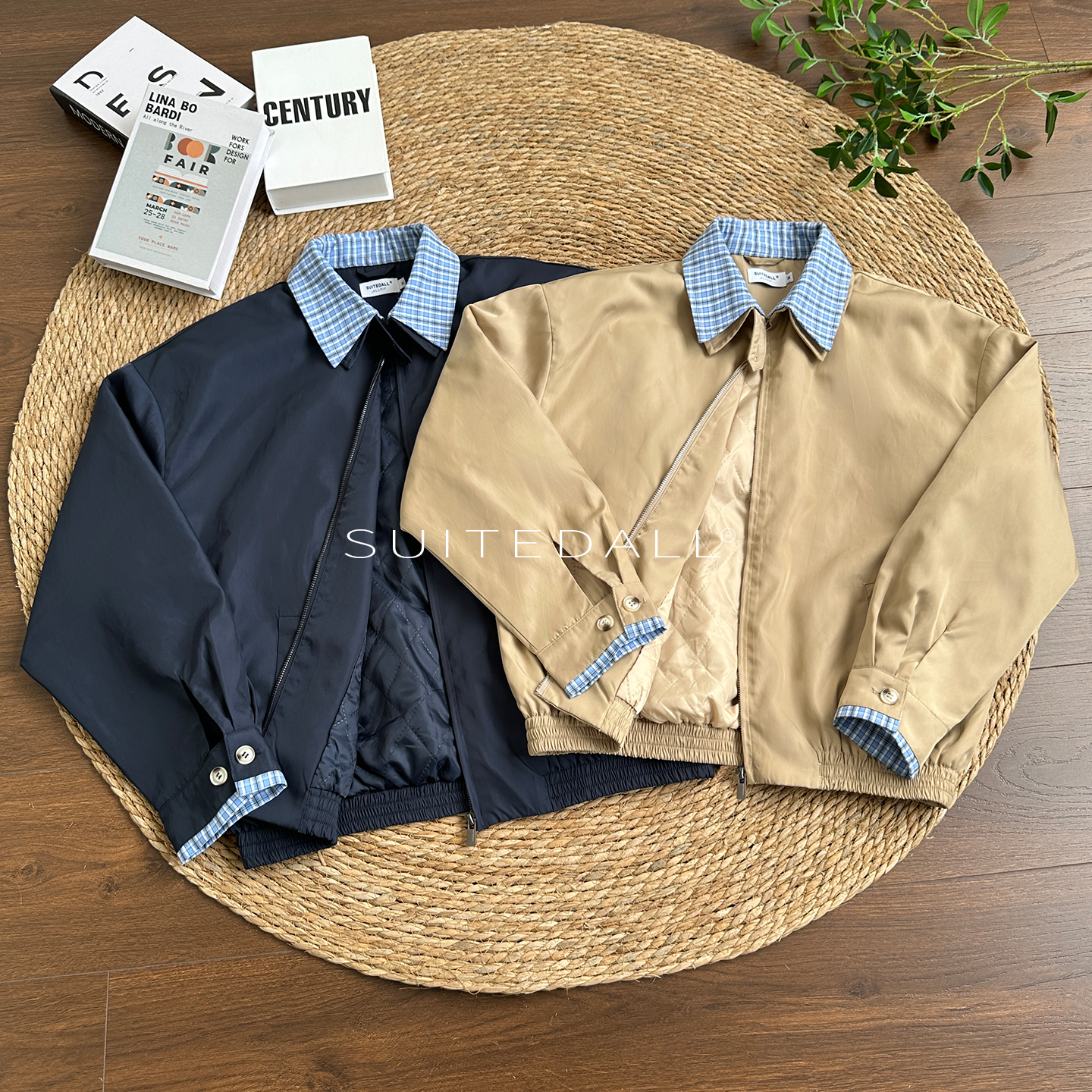 SUITEDALL miu系假两件夹棉外套 短款宽松哈灵顿行政百搭加厚夹克