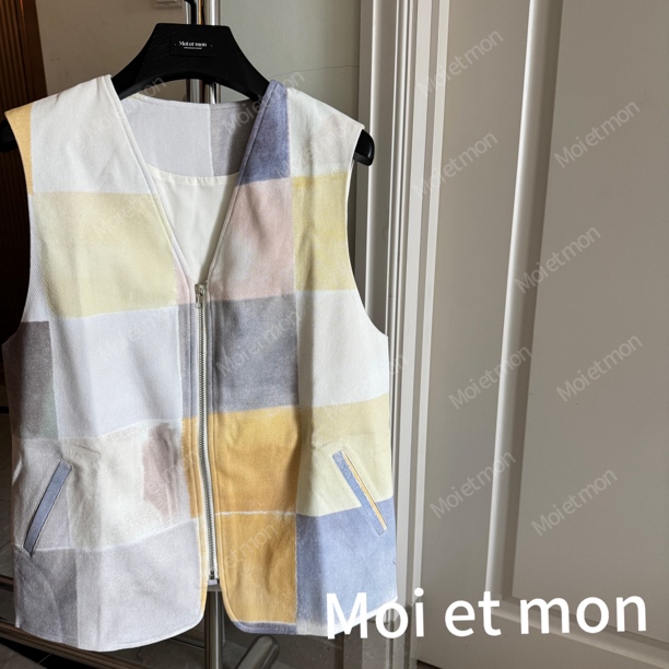 【Moi et mon】春季新款时尚休闲拼色格纹马甲无袖格子撞色马甲