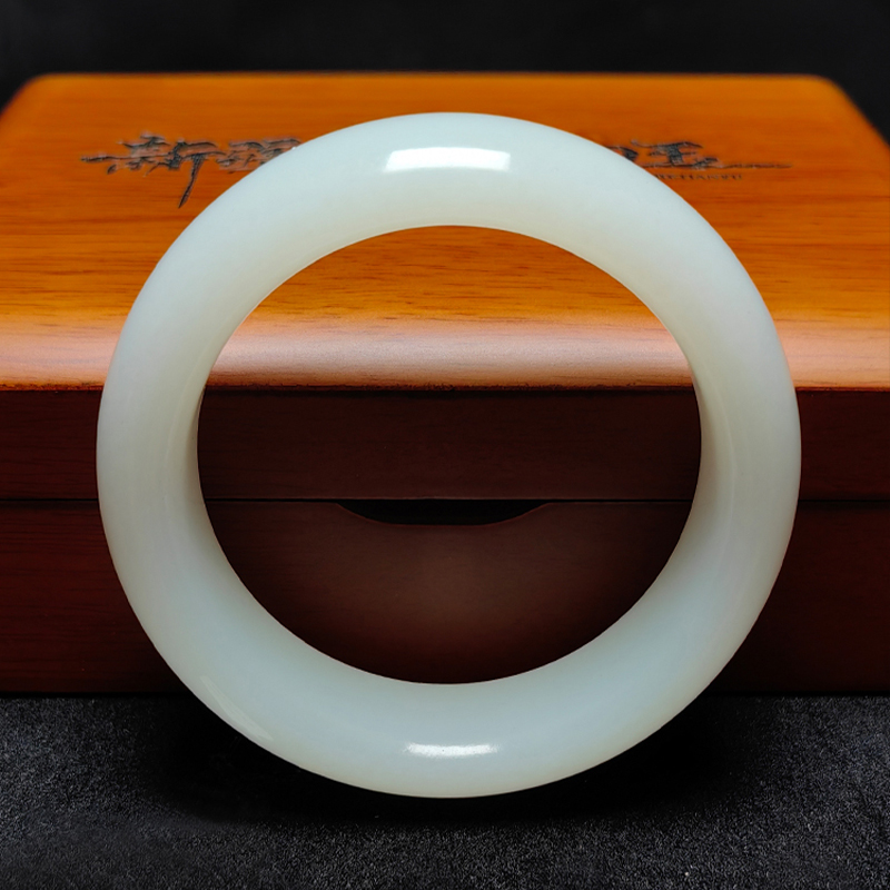 【阿野和田玉】 新疆和田玉手镯羊脂白玉手镯高白天然时尚百搭玉镯