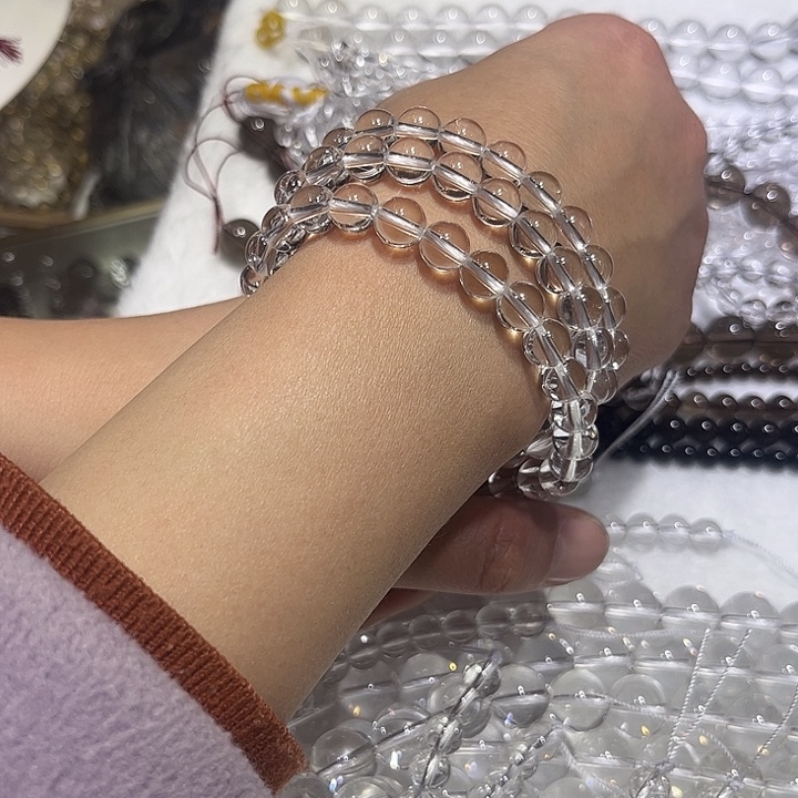 水晶手链未镶嵌8mm双A69颗白水晶